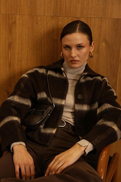 cemo Women's Striped Knitted Cardigan Jacket Buttoned Winter Thick Badi Jacket