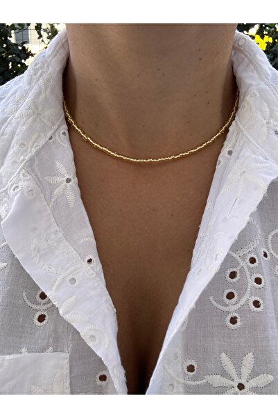 HERCY قلادة مطرزة بالخرز الذهبي |   قلادة براقة بسيطة