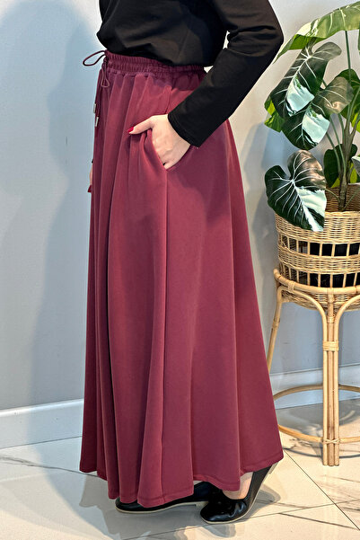 Lale Butik Cupra Flared Skirt 36469 Burgundy