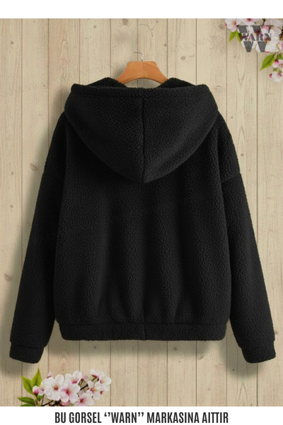 warn Plush Fabric Long Sleeve Hooded Cardigan Kangaroo Pocket Oversized Winter