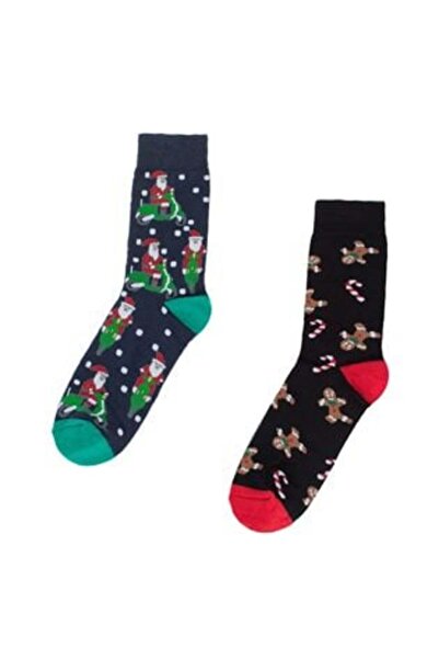 Silver Star Christmas Socks Black Blue Santa Claus Cones for Men (41-46) - 2 pairs