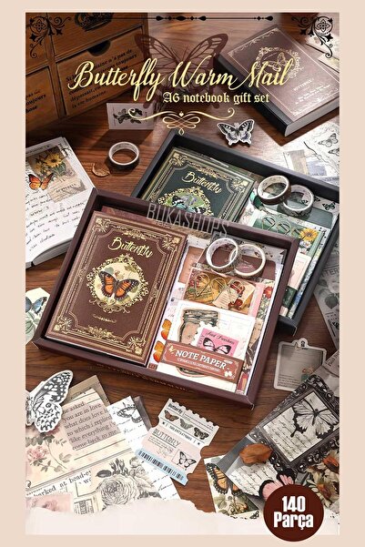 Buka Shops Nature Whisper Series 140 Piece Butterfly Set (with 256 Pages Notebook) - Gift Boxed Journal, Sticker