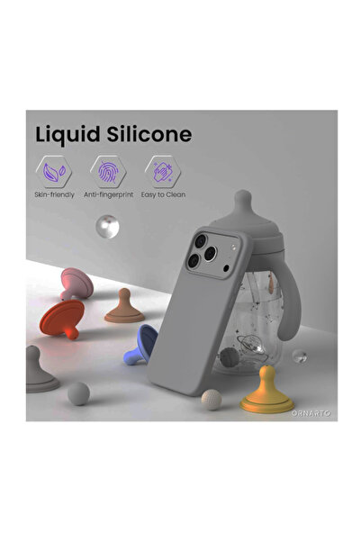 USIDE غطاء 17 Pro Max مخملي من الداخل مقاوم للصدمات وغطاء للكاميرا وغطاء لاسمان - رمادي فاتح