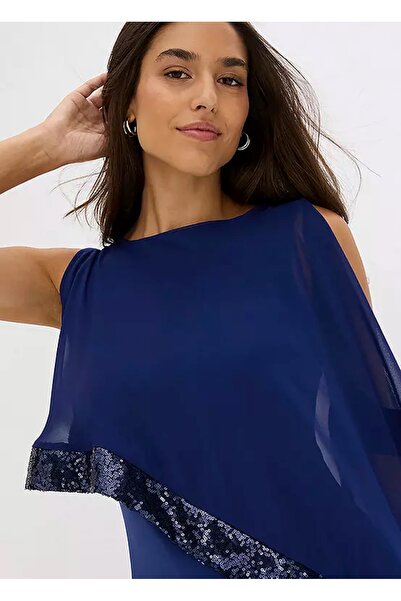 Şans Women's Plus Size Cobalt , Chiffon and Sequin Detailed Evening Dress 65N23491