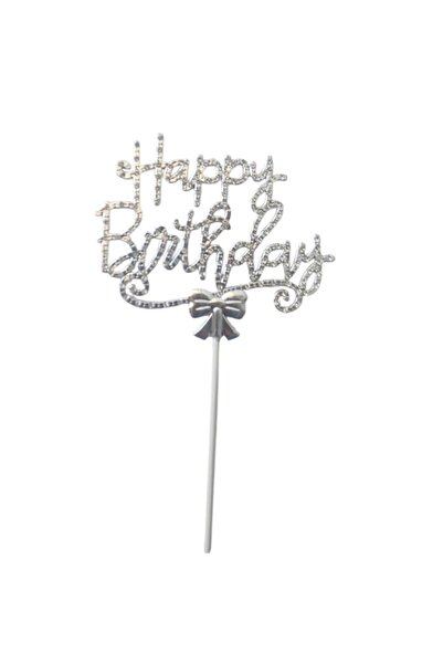 parti sürprizi Silver Happy Birthday Luxury Stone Cake Topper