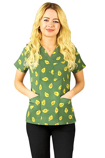 Nur Medikal Giyim Unisex Avocado Pattern Doctor Nurse Dietitian Surgical Scrubs Uniform Set