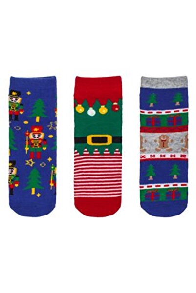 Silver Star Christmas Socks Blue Red Elf Nutcracker - 3 Pairs