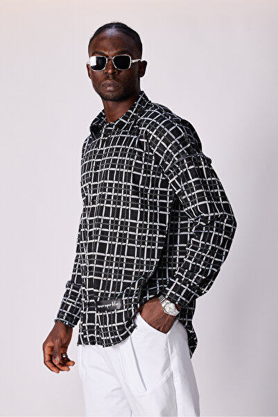 Superbluemexico Unisex Jacquard Patterned Oversized Design Shirt