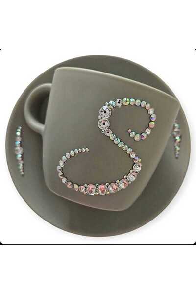 by Alexandra Vacarusi Personalized mug and saucer set with Swarovski Crystals and Preciosa Crystals, personalized gift