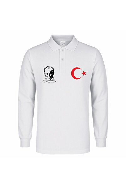 Teknik Ataturk-Ay Star Printed Polo Neck Long Sleeve T-Shirt