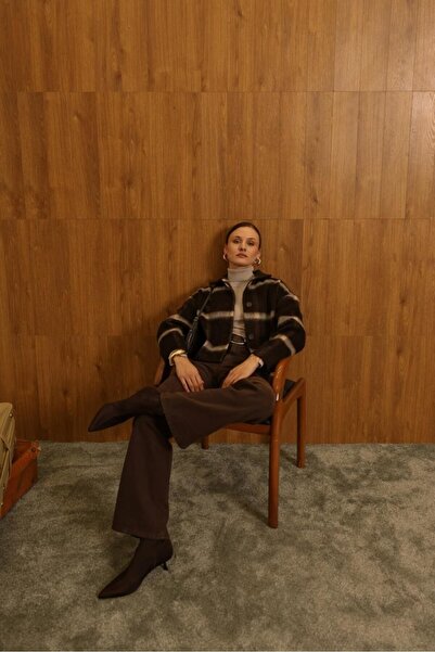 cemo Women's Striped Knitted Cardigan Jacket Buttoned Winter Thick Badi Jacket