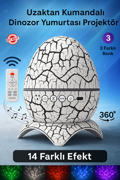 Fillikutum Uzaktan Kumandalı Dinozor Yumurtası Galaxy Projektör Bluetooth Hop...