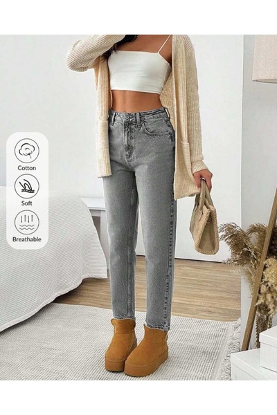 KENE JEANS JEANS MUM BLACK SNOW talie înaltă PENTRU FEMEI