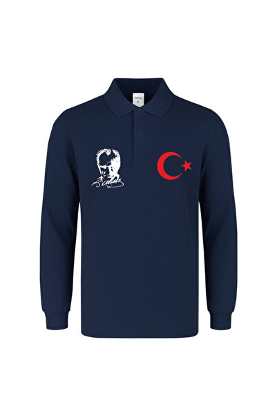 Teknik Ataturk-Ay Star Printed Polo Neck Long Sleeve T-Shirt