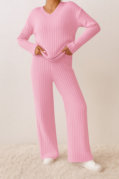 DUBU BUTİK Unisex Beige Ribbed Interlock Sweatsuit – Comfortable for Home and...