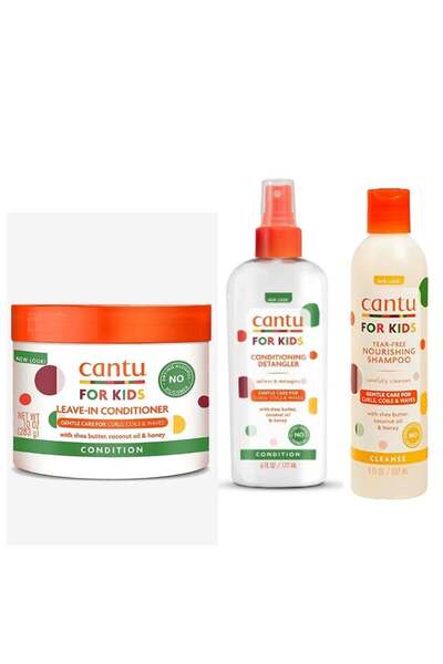 Cantu مجموعة شامبو وبلسم مغذي للأطفال مع كريم للشعر المجعد