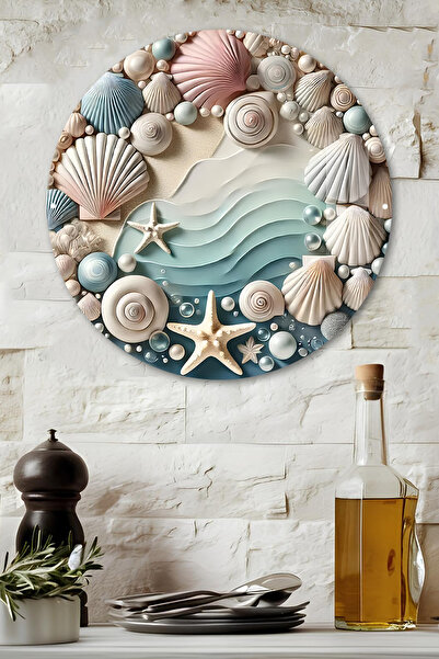 kutuTR 3D Görünümlü Temperli Cam Tablo – Deniz Kabukları Temalı Duvar Süsü UV...