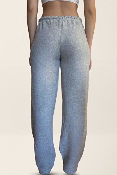 ZUSA store Straight Fit Yumuşak Dokulu Gri Melanj Rengi Palazzo Eşofman Altı