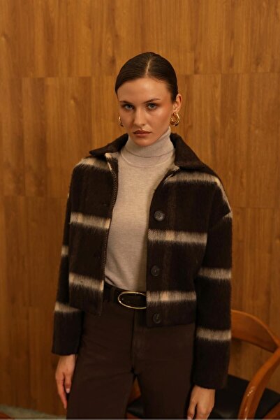 cemo Women's Striped Knitted Cardigan Jacket Buttoned Winter Thick Badi Jacket