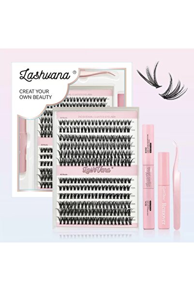 LashVana 240 قطعة من الرموش الصناعية، مجموعة تمديد الرموش، مجموعات رموش مع رابطة الرموش ومزيل الرموش
