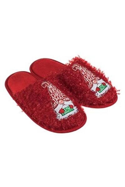 OEM Red Winter Slippers with Tinsel & Gnome Figurine for Women