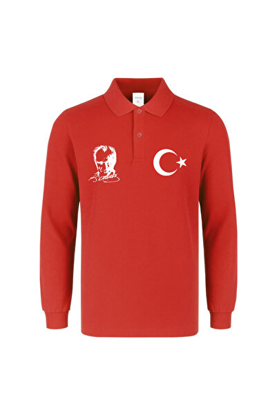 Teknik Ataturk-Ay Star Printed Polo Neck Long Sleeve T-Shirt