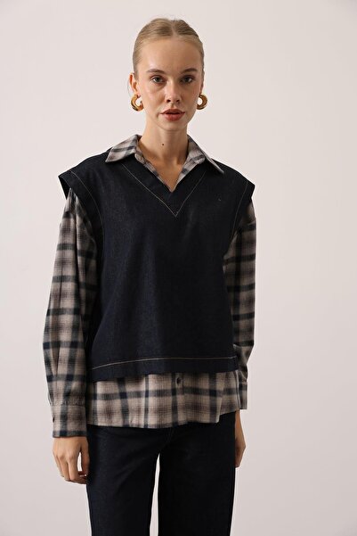 cemo Women's Denim Two-Piece Set V-Neck Denim Vest and High Waist Wide Leg Pants Jeans Set