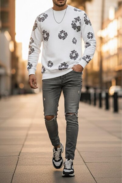 Oksit Karly Двохнитковий светр з квітковим принтом, велосипедний комір, slim fit, унісекс