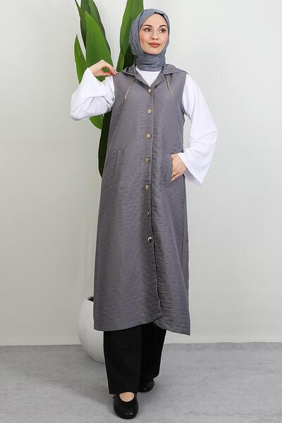 GİYZAMİLA Γκρι γιλέκο με χρυσές λεπτομέρειες