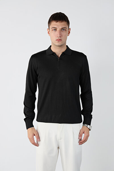 Mesfeno Men's Polo Neck Zippered Mercerized Knitwear