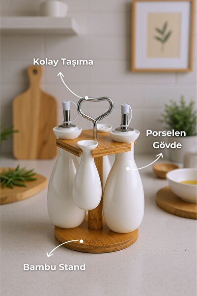 Bambum Tiago Bamboo Stand Oil Bottle Vinegar Bottle Salt and Pepper Shakers