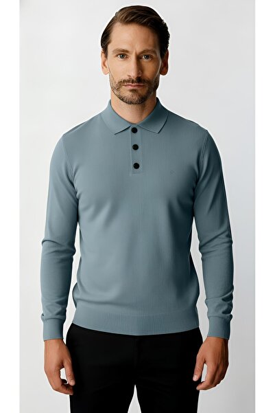 İgs Индиго Стандартна кройка Слим кройка Поло яка Едноцветна Дълга ръкав Плетена