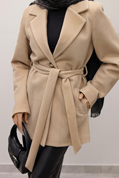 Tesettür Dünyası Fox Coat with Pockets Tsd250236 Beige