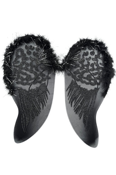 kidspartim Simli Melek Kanadı Simli Ortişli 46x44 cm Siyah