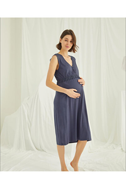 MONAMİSE Lace Front Buttoned Maternity Nightgown 94% Viscose 6% Elastane