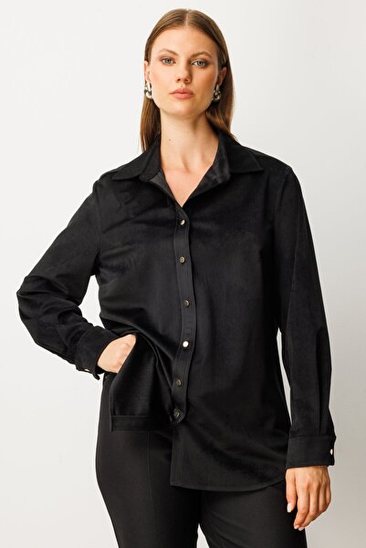 Ekol Thin F Corded Fabric Velvet Shirt-3545