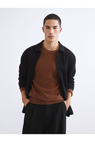 LC Waikiki Black Polo Neck Men's Zippered Sweatshirt