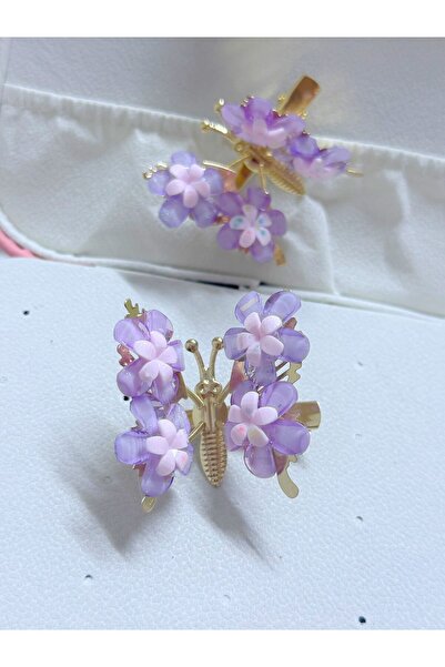 AresTokaAksesuar 2 bucăți de cleme laterale în formă de fluture cu flori, cu aripi mobile