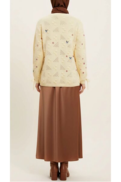 Vaniza Floral Patterned Knit Sweater with Sleeve Detail