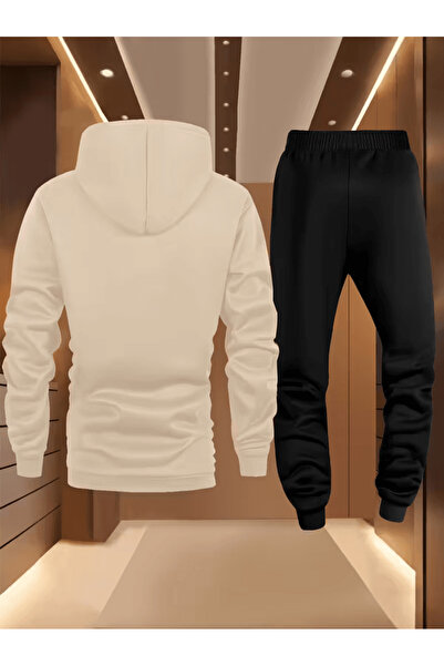 ORVIO Group Men's Minimalist at Printed Hooded Tracksuit Set