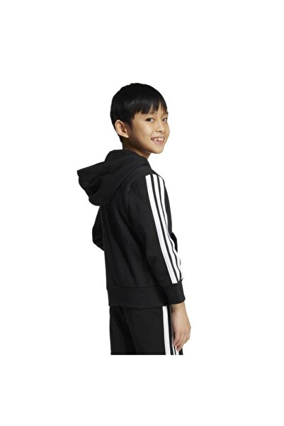 adidas 3 Stripes Fleece Children's Black Hooded Jacket