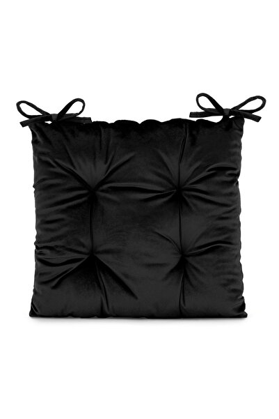 Amelia Home Perna matlasata pentru scaun din catifea cu snururi, 210 g/m2, Aleksa, 40x40 cm, negru