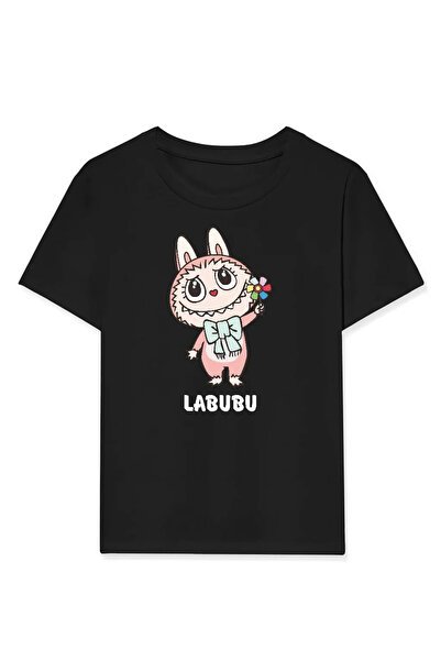 MODA Tricou cu imprimeu pentru copii Labubu pentru fete - negru