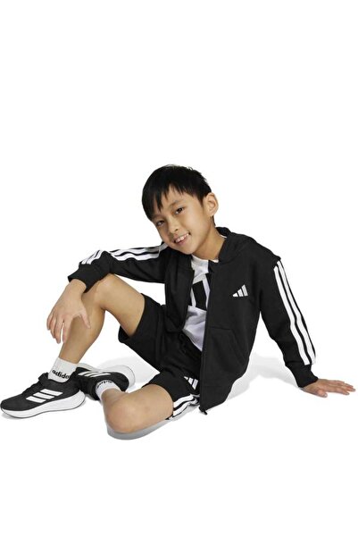 adidas 3 Stripes Fleece Children's Black Hooded Jacket