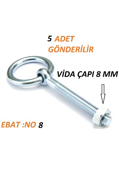 Ersa HALKALI VİDALI CİVATALI HALKALI VİDA M8 NO :8 (5 ADET) TAVAN VİDALAMA