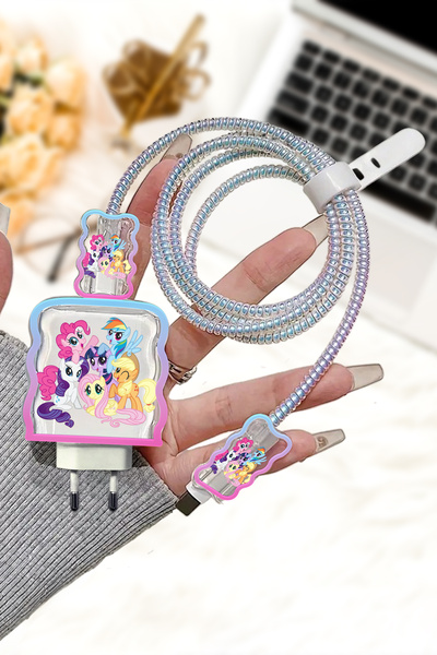 WANNA PROTECT iPhone 20W Uyumlu Little Pony Şeffaf Şarj Adaptörü Koruma Kablo...