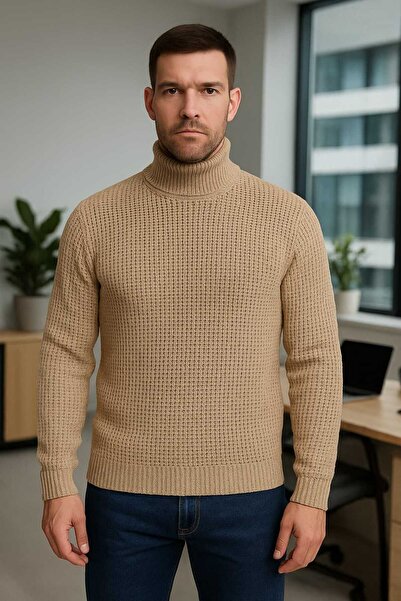 ANATOLIATEKSTILE Pulover bărbați cu guler înalt – model tricot aerisit, stil casual elegant