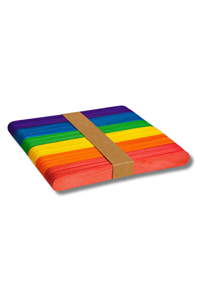 Brons Renkli Geniş Ahşap Dil Çubuğu - Renkli Tahta Spatula Çubuk (50'li Paket)