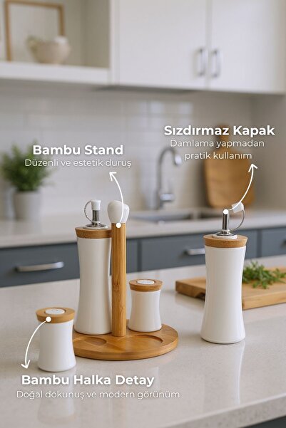 Bambum Fiago Bamboo Stand Oil Bottle Vinegar Bottle Salt and Pepper Shakers