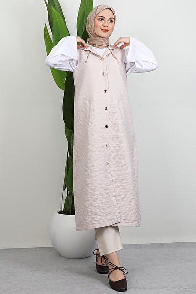 GİYZAMİLA Κρέμα γιλέκου με χρυσό λεπτομέρεια